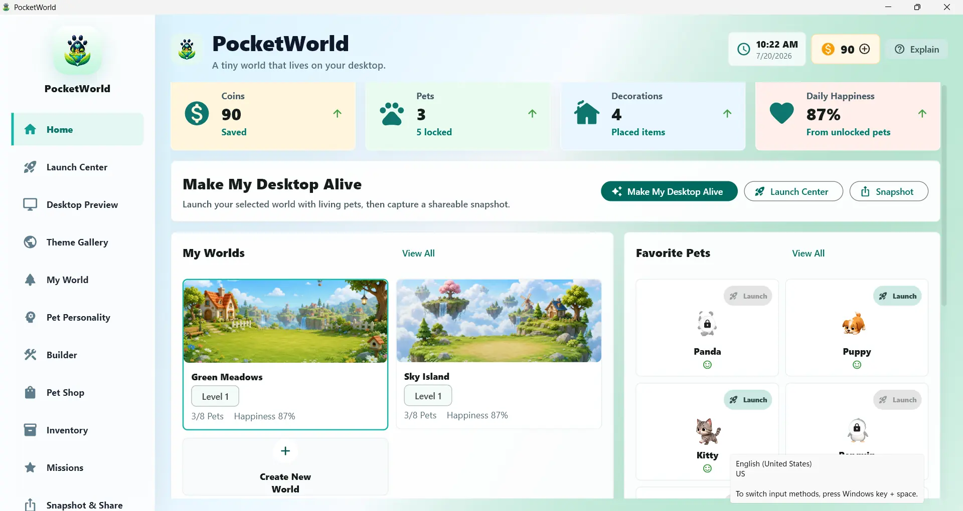 Pocket World main interface preview
