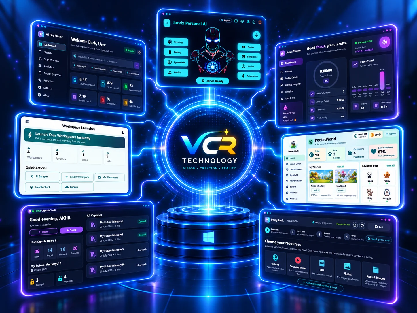 VCR Technology application screens and product portfolio